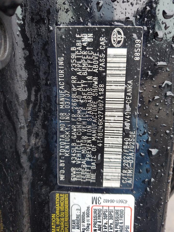 4T1BE46K27U674188 2007 Toyota Camry Ce