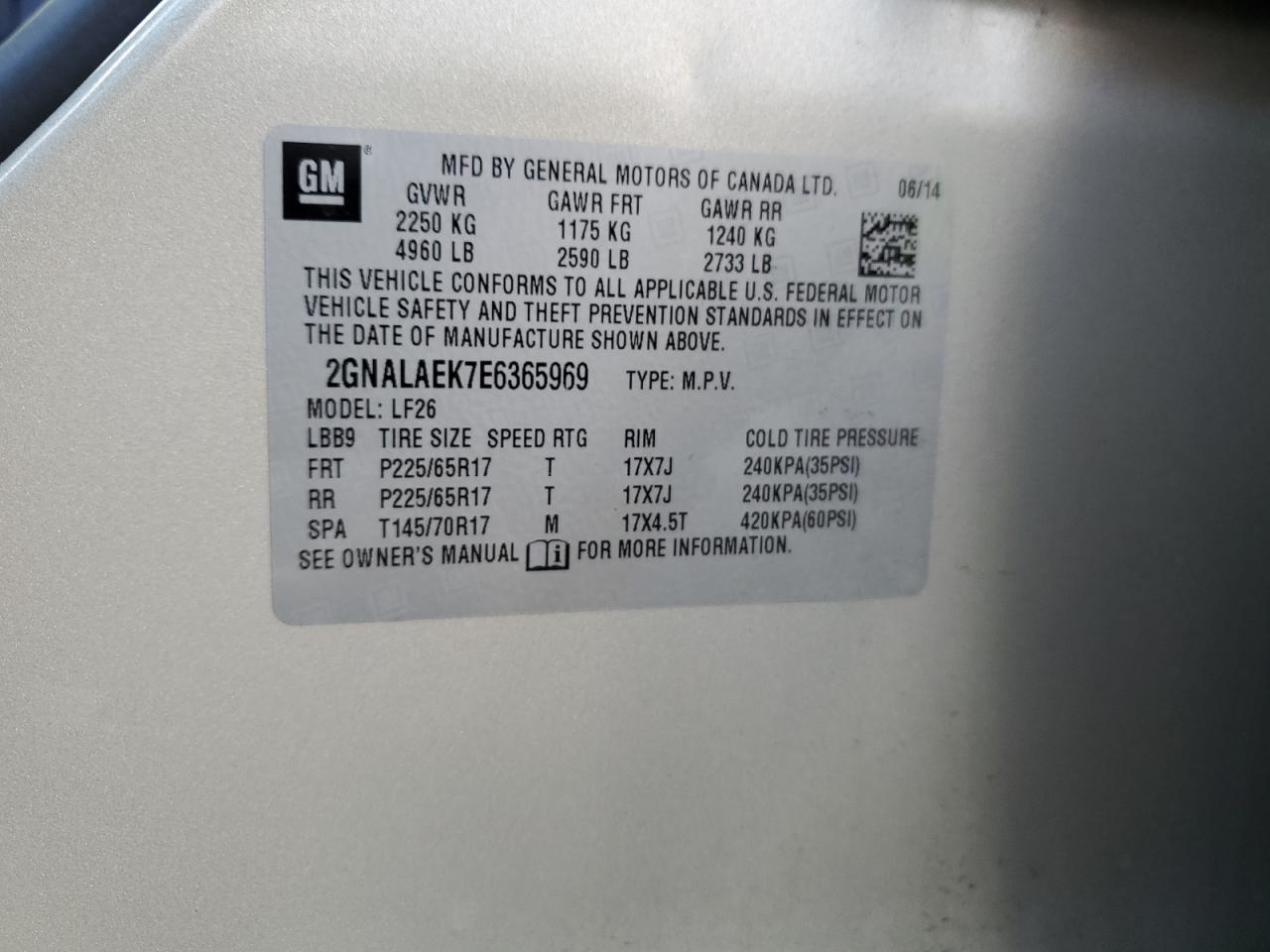 2GNALAEK7E6365969 2014 Chevrolet Equinox Ls