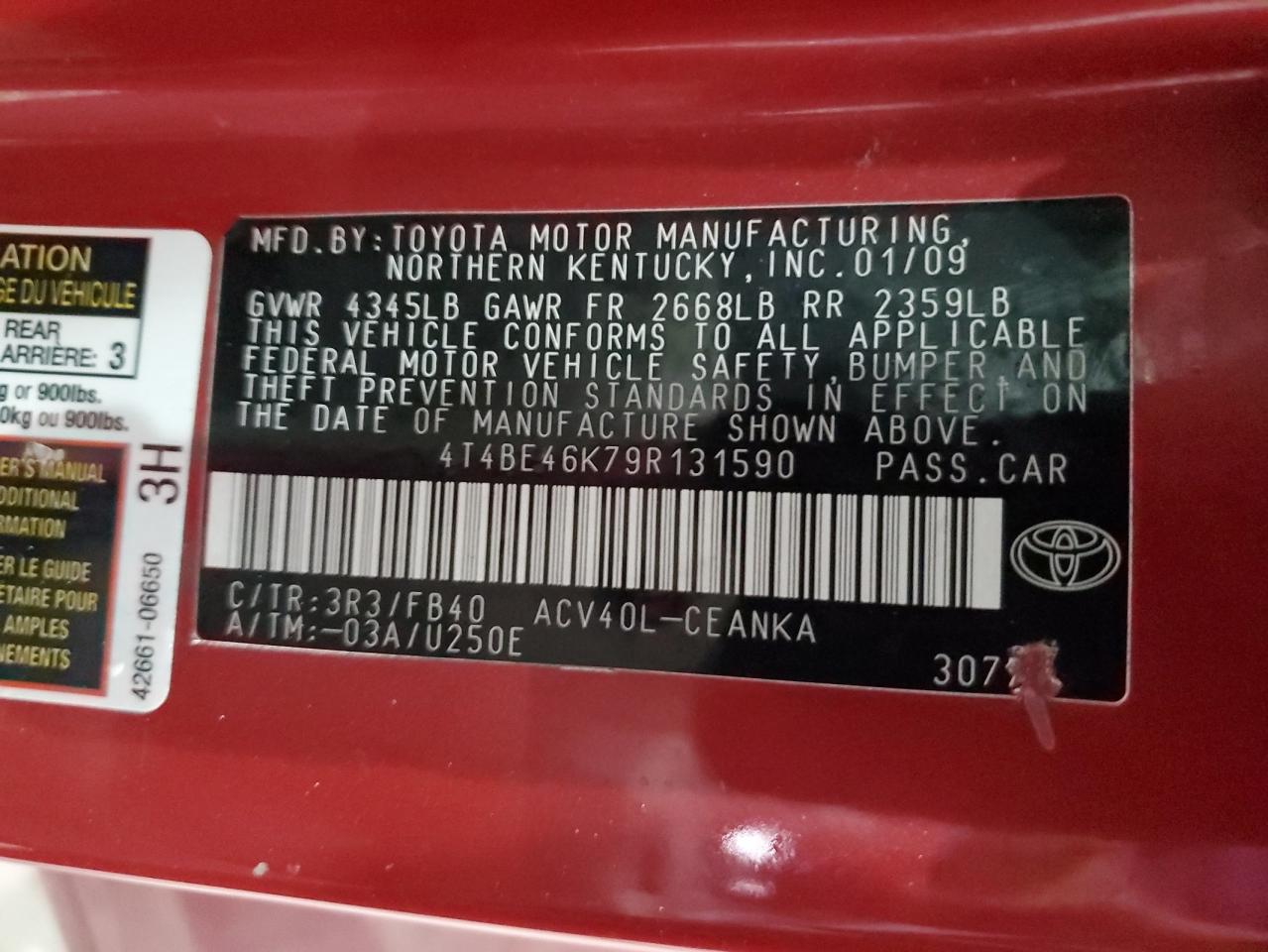 4T4BE46K79R131590 2009 Toyota Camry Base