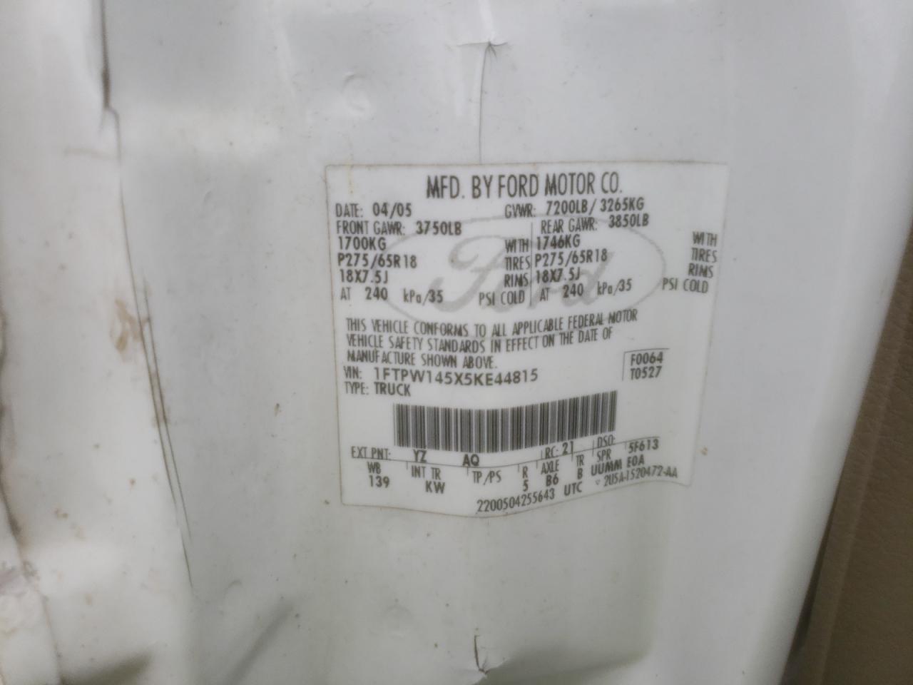 1FTPW145X5KE44815 2005 Ford F150 Supercrew