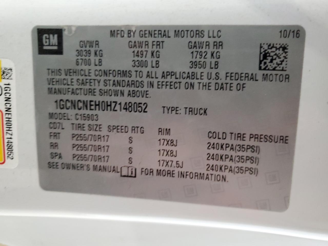 1GCNCNEH0HZ148052 CHEVROLET ALL Models 2017