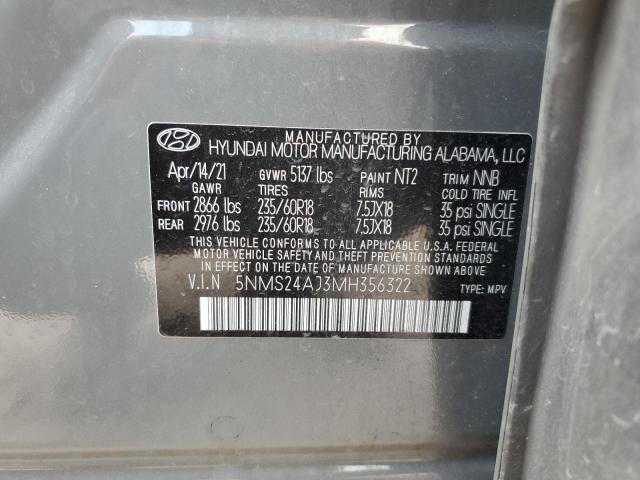 2021 Hyundai Santa Fe Sel VIN: 5NMS24AJ3MH356322 Lot: 51895324