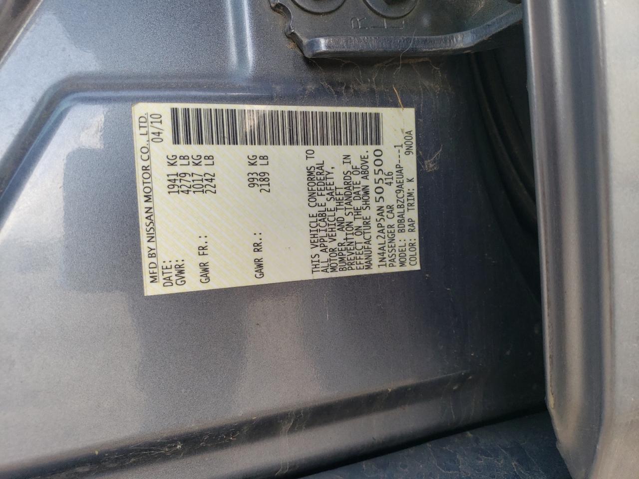 1N4AL2AP5AN505500 2010 Nissan Altima Base