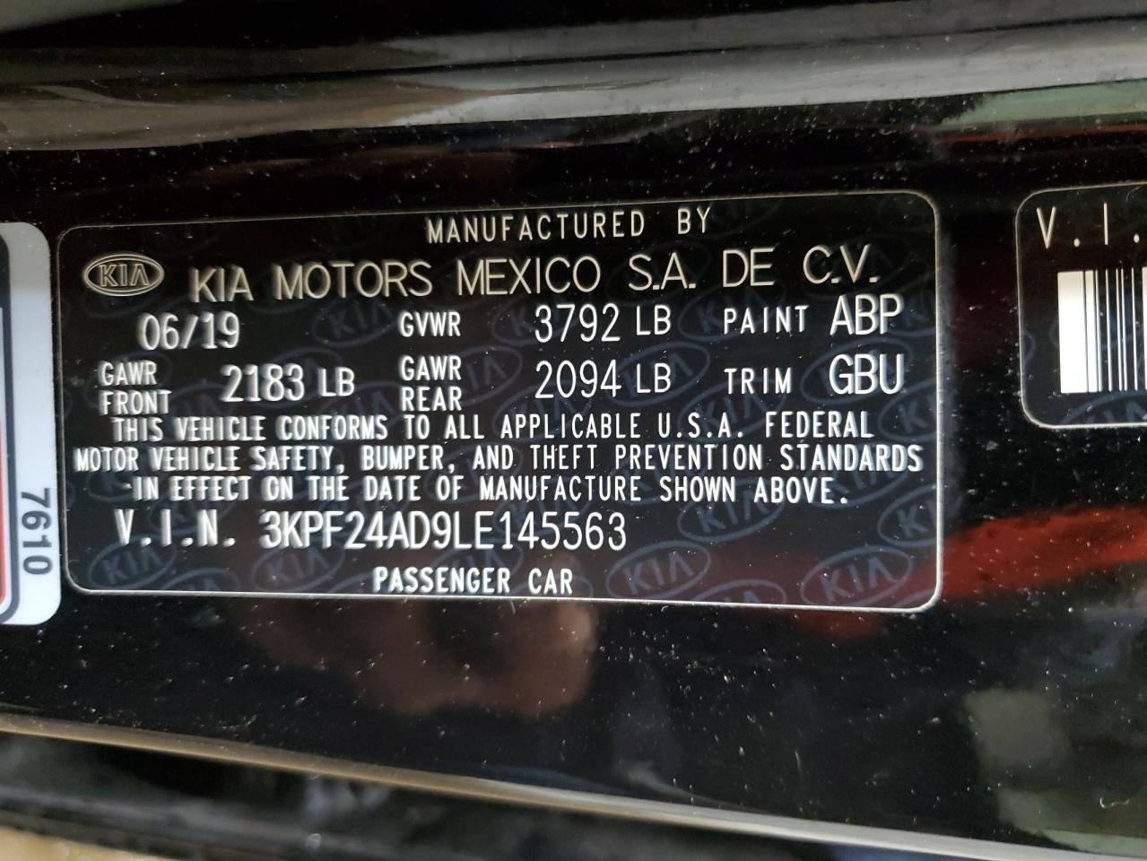 3KPF24AD9LE145563 2020 Kia Forte Lxs