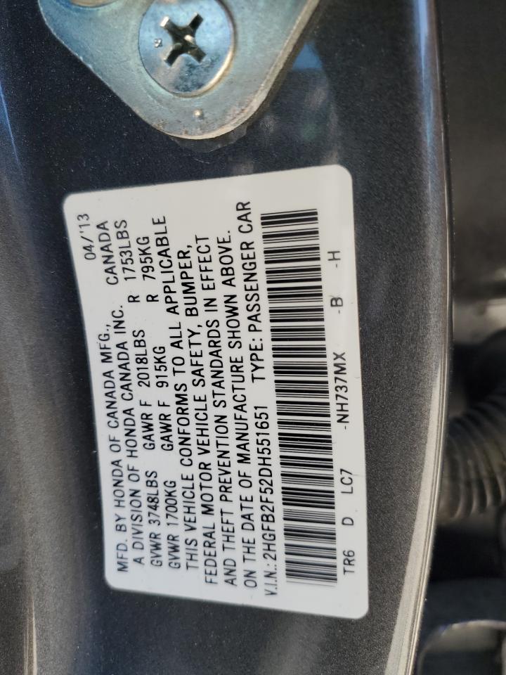 2HGFB2F52DH551651 2013 Honda Civic Lx
