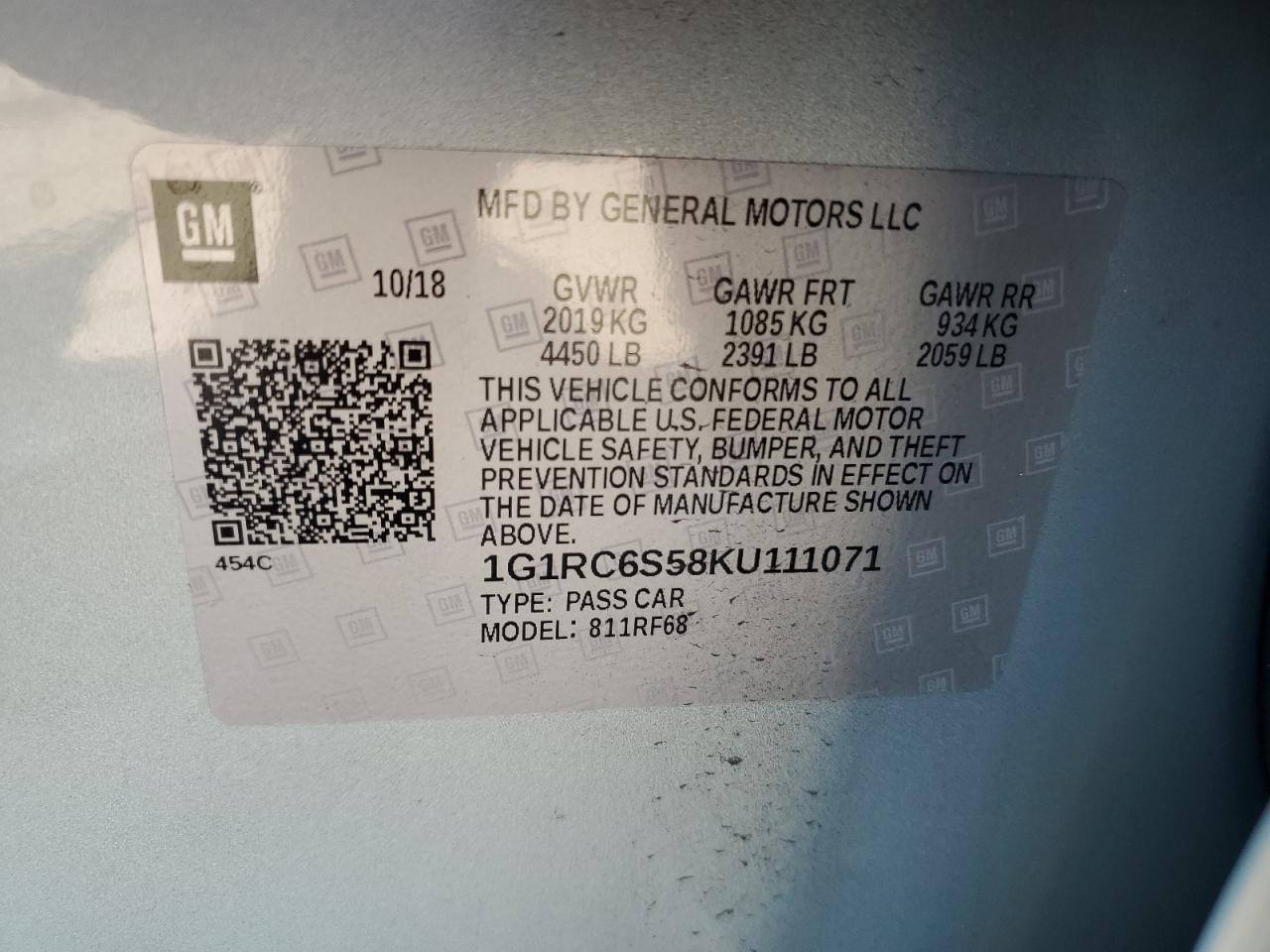 1G1RC6S58KU111071 2019 Chevrolet Volt Lt