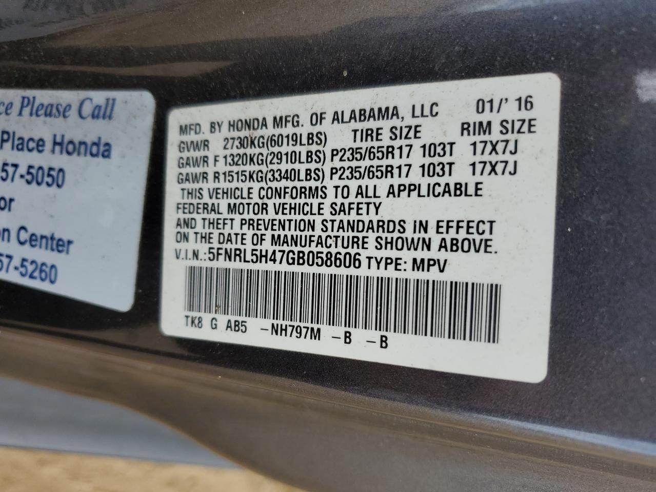 2016 Honda Odyssey Ex vin: 5FNRL5H47GB058606