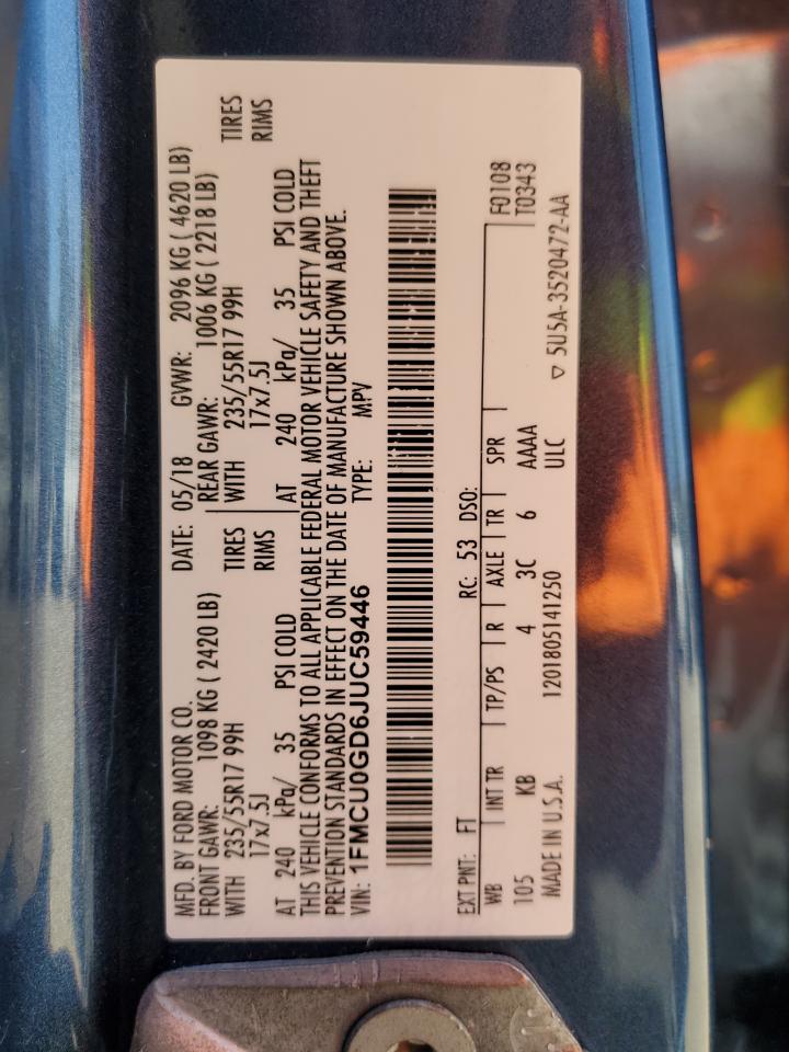 1FMCU0GD6JUC59446 2018 Ford Escape Se