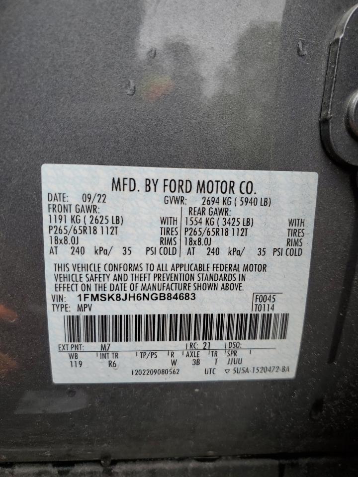1FMSK8JH6NGB84683 FORD EXPLORER 2022