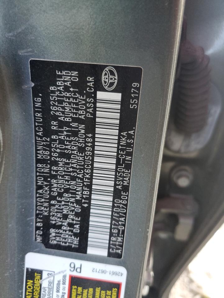 4T1BF1FK6CU599484 2012 Toyota Camry Base