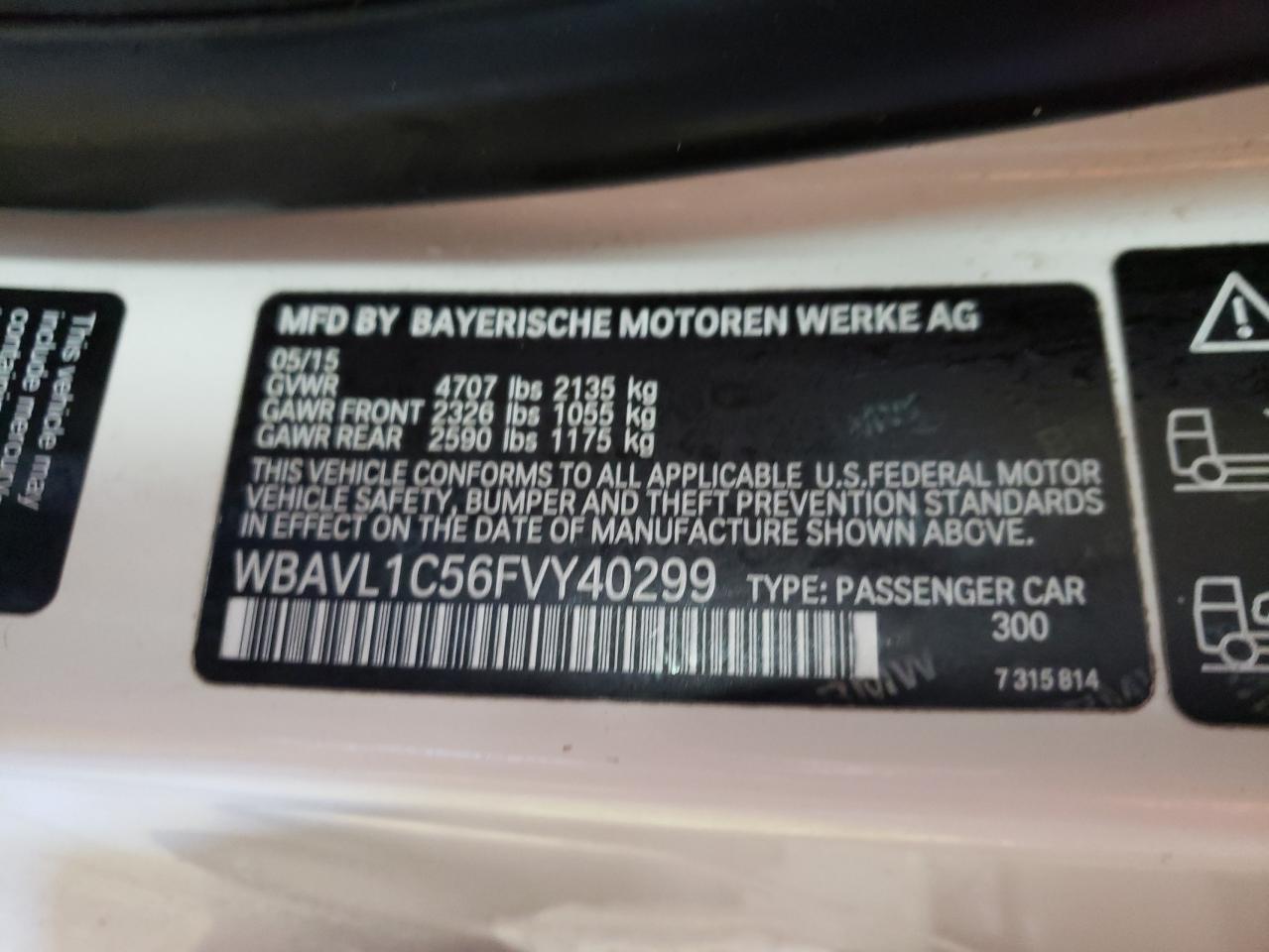 WBAVL1C56FVY40299 2015 BMW X1 xDrive28I