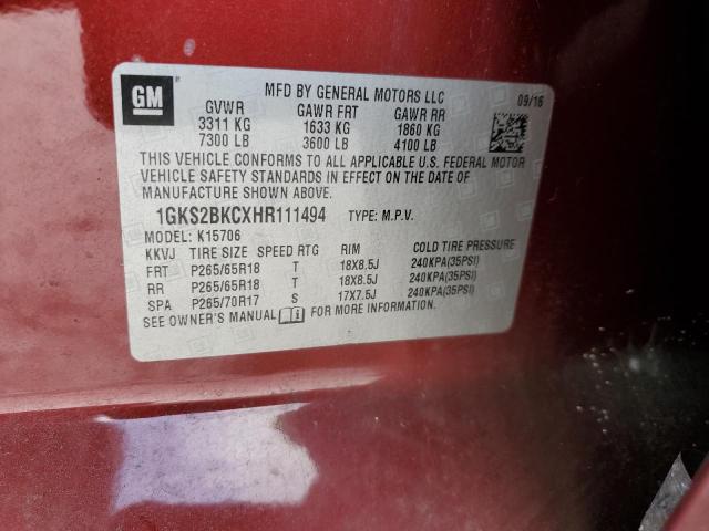 2017 GMC YUKON SLT - 1GKS2BKCXHR111494