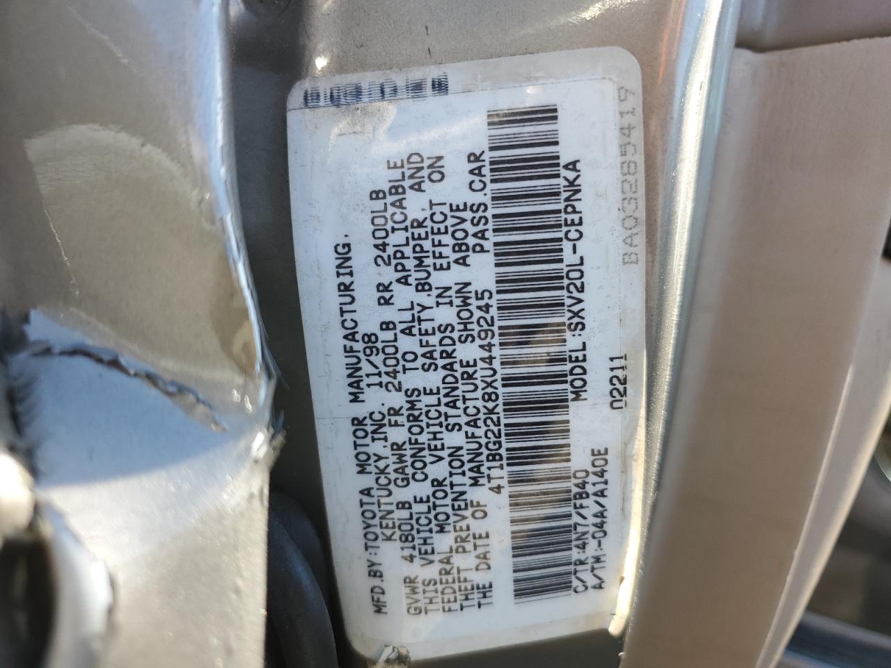 4T1BG22K8XU449245 1999 Toyota Camry Ce