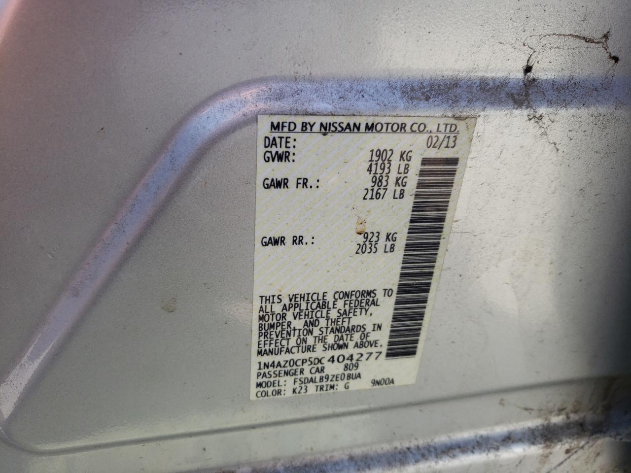 1N4AZ0CP5DC404277 2013 Nissan Leaf S