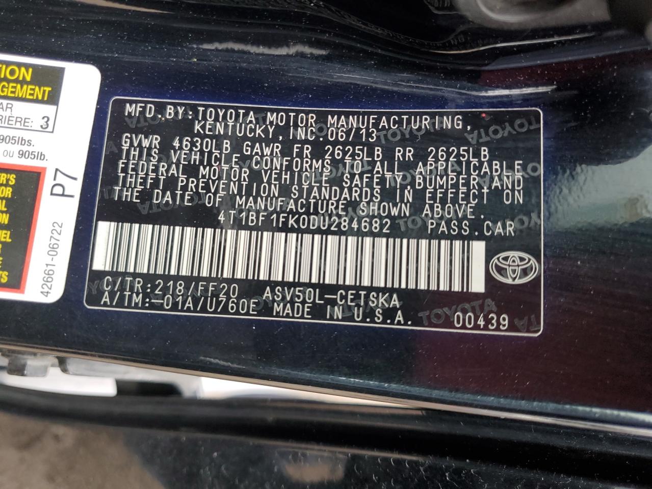 4T1BF1FK0DU284682 2013 Toyota Camry L