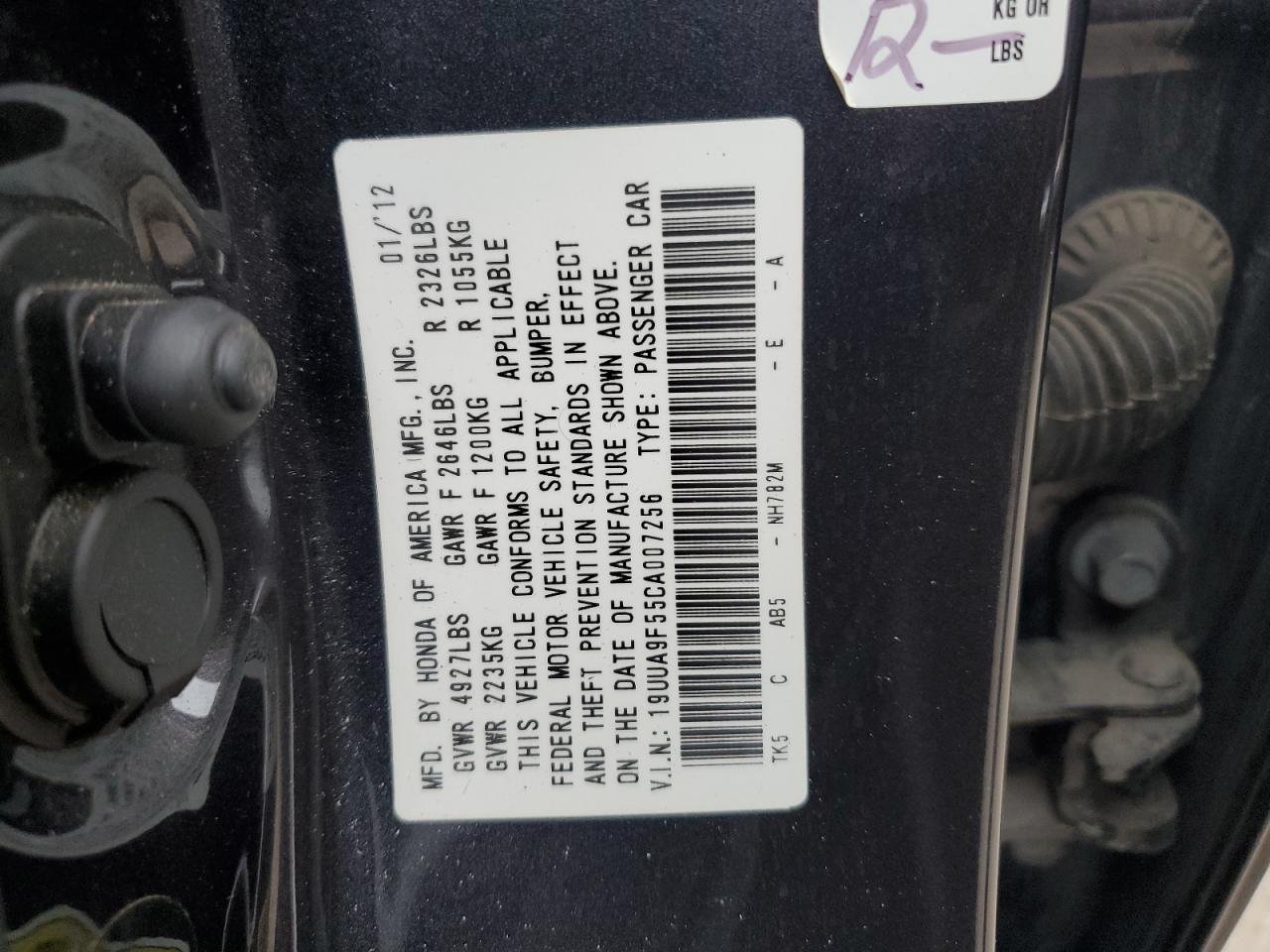 19UUA9F55CA007256 2012 Acura Tl