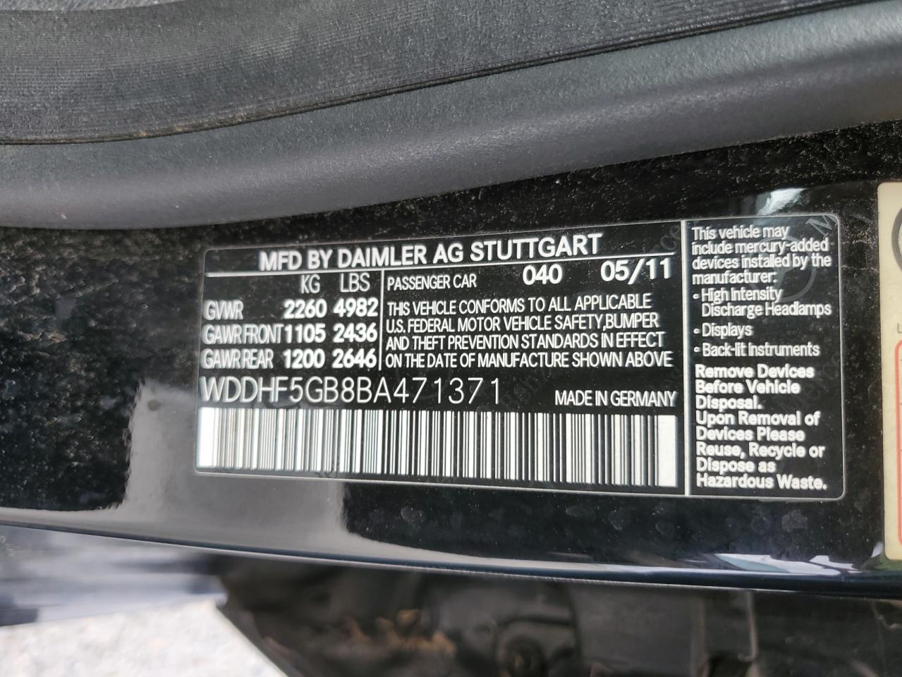 WDDHF5GB8BA471371 2011 Mercedes-Benz E 350