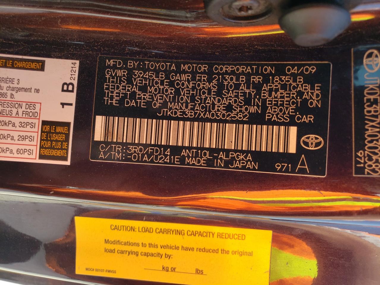 JTKDE3B7XA0302582 2010 Toyota Scion Tc