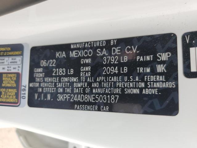 2022 Kia Forte Fe VIN: 3KPF24AD8NE503187 Lot: 50706274