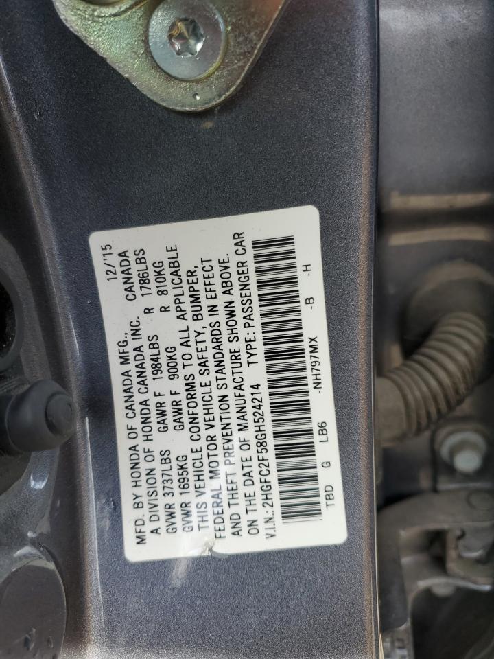 2HGFC2F58GH524214 2016 Honda Civic Lx