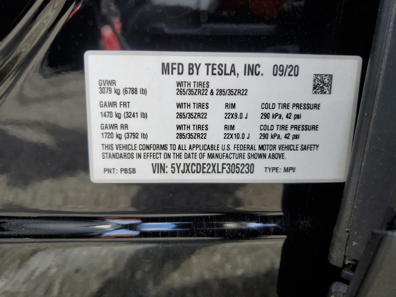 5YJXCDE2XLF305230 2020 Tesla Model X