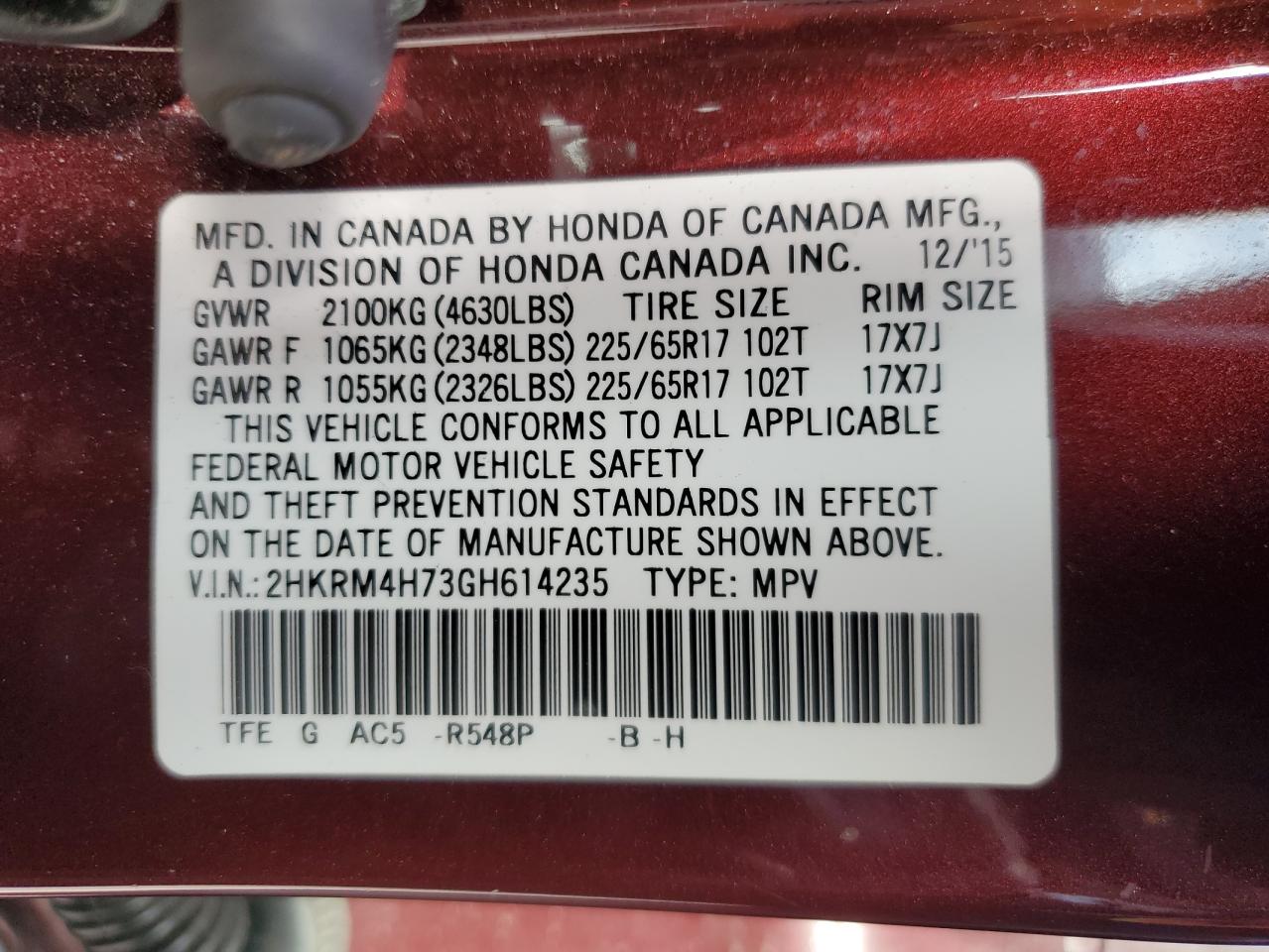 2HKRM4H73GH614235 2016 Honda Cr-V Exl