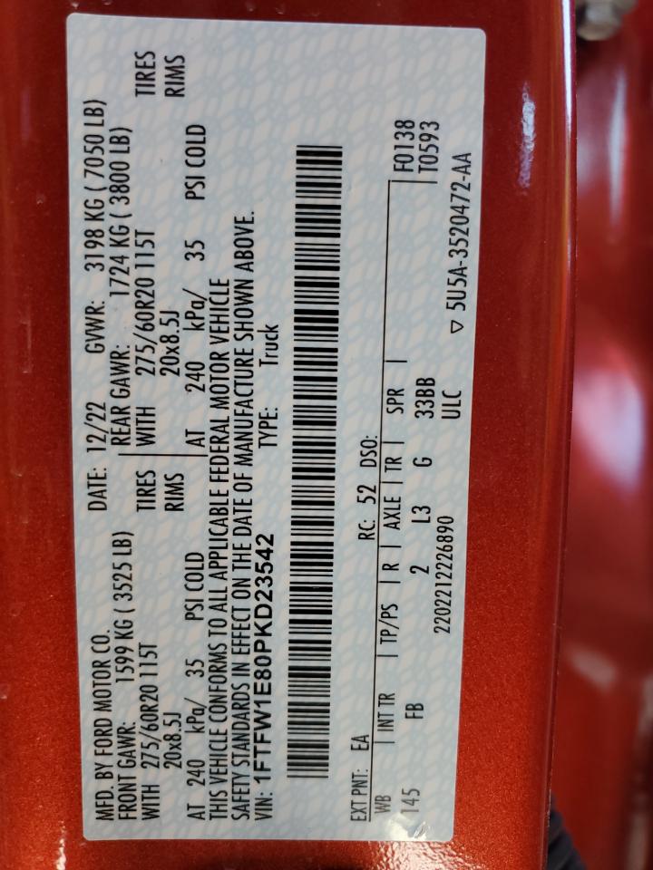 1FTFW1E80PKD23542 FORD F-150 2023
