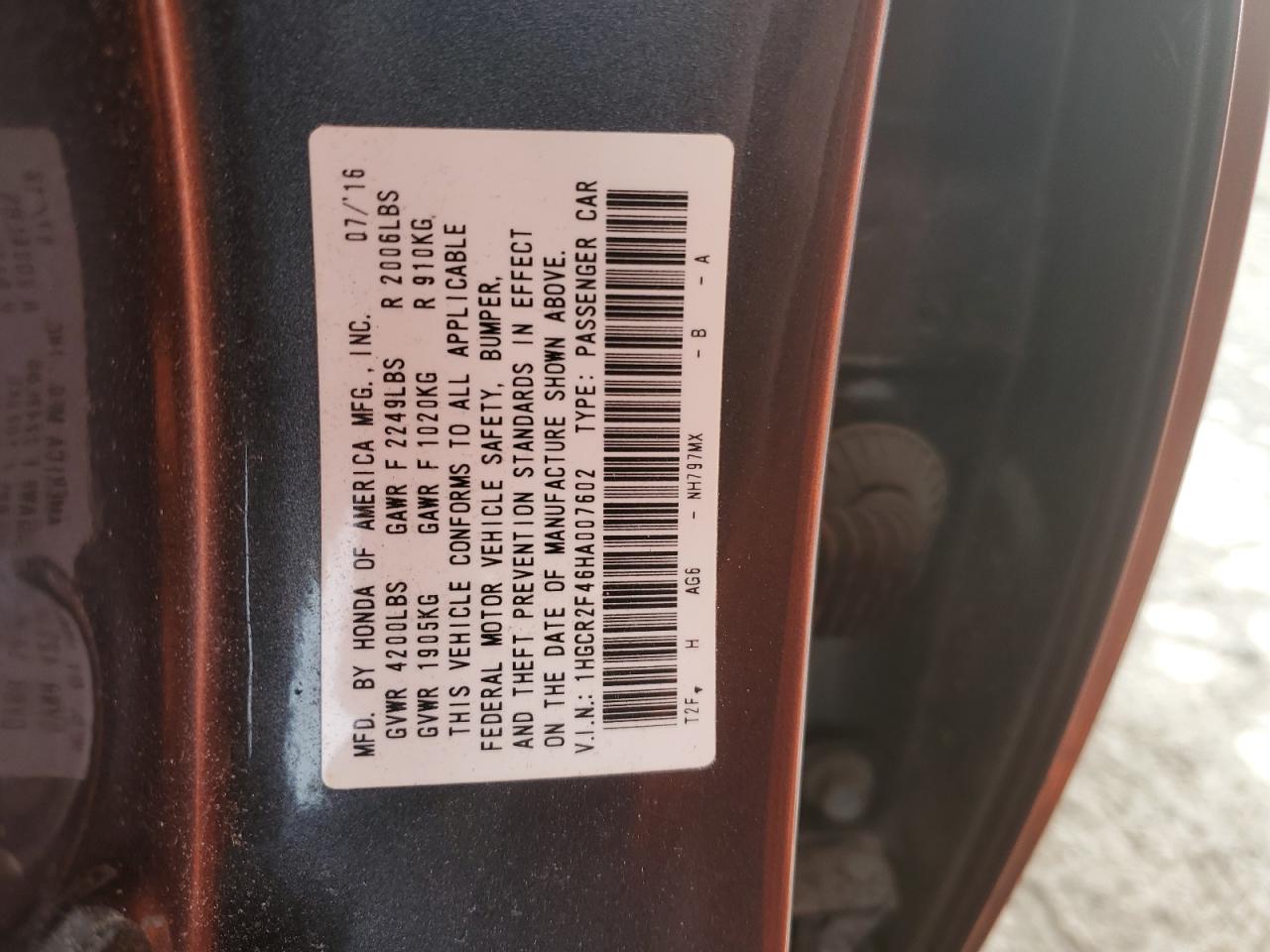 1HGCR2F46HA007602 2017 Honda Accord Lx