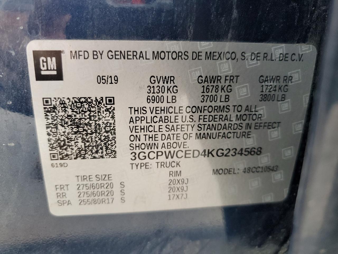 3GCPWCED4KG234568 CHEVROLET ALL Models 2019