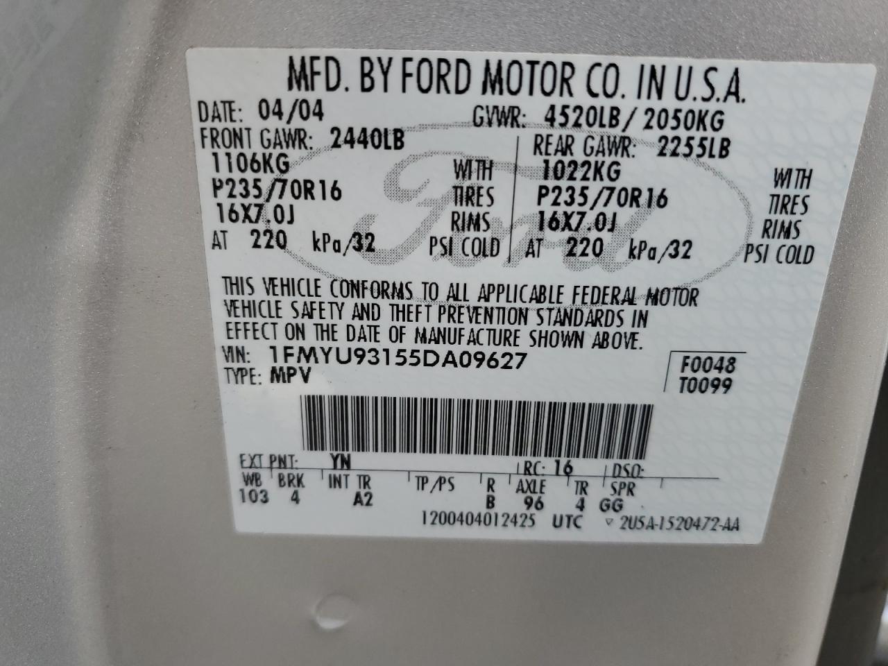 1FMYU93155DA09627 2005 Ford Escape Xlt