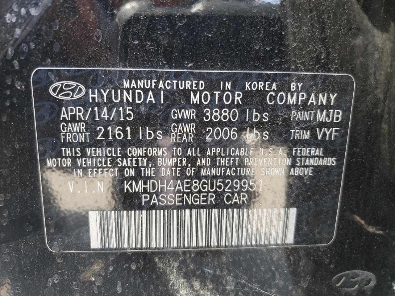 KMHDH4AE8GU529951 2016 Hyundai Elantra Se