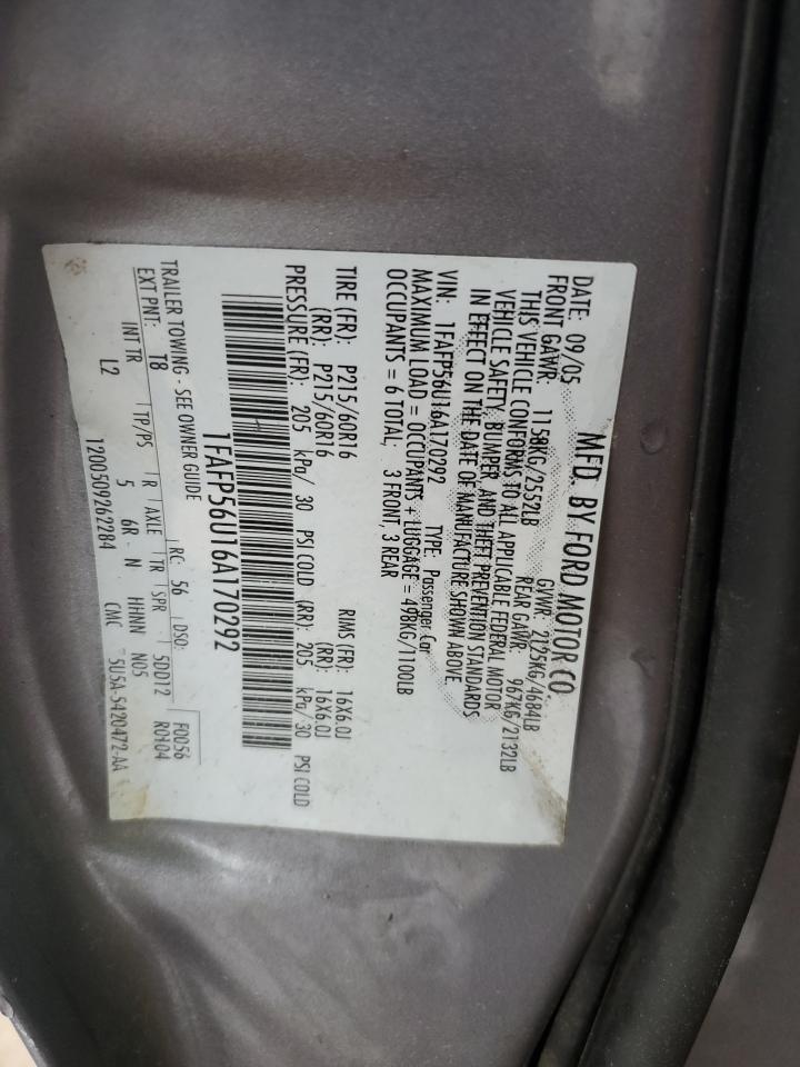 1FAFP56U16A170292 2006 Ford Taurus Sel