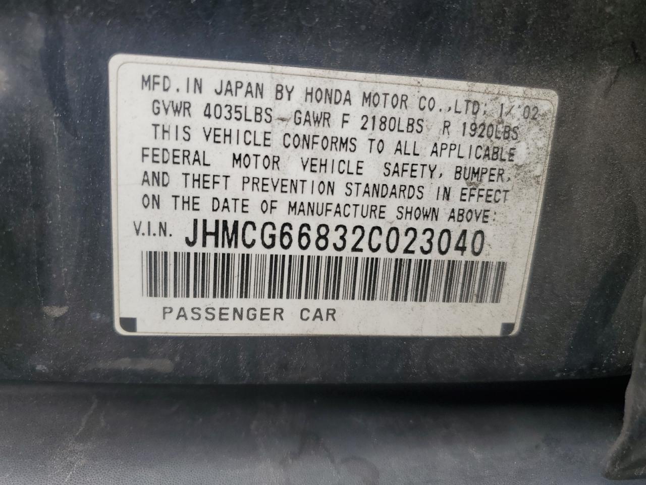 JHMCG66832C023040 2002 Honda Accord Ex