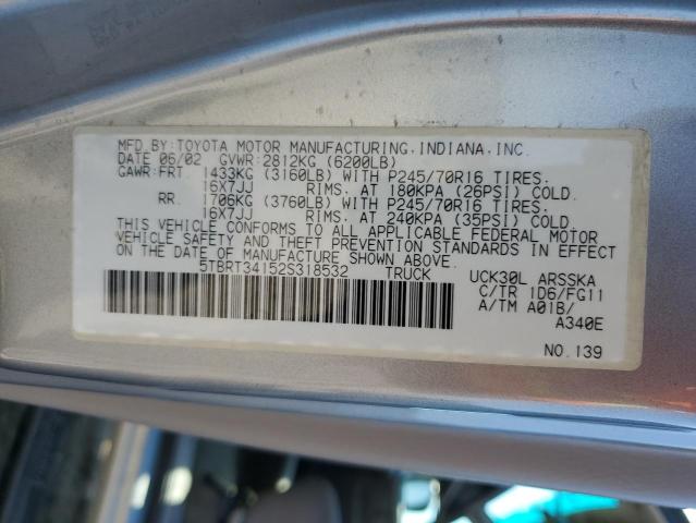 2002 Toyota Tundra Access Cab VIN: 5TBRT34152S318532 Lot: 50949644
