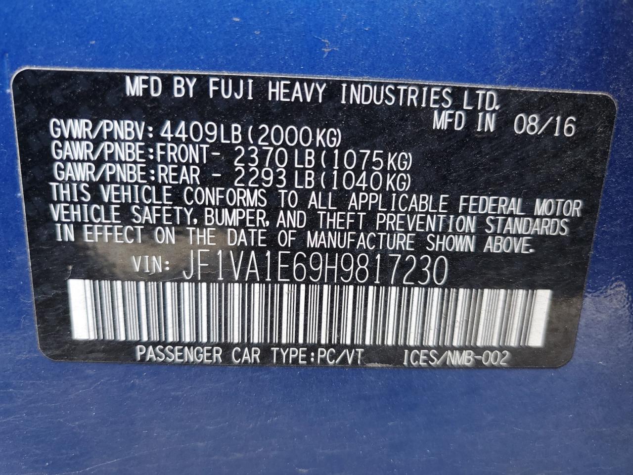 JF1VA1E69H9817230 2017 Subaru Wrx Premium