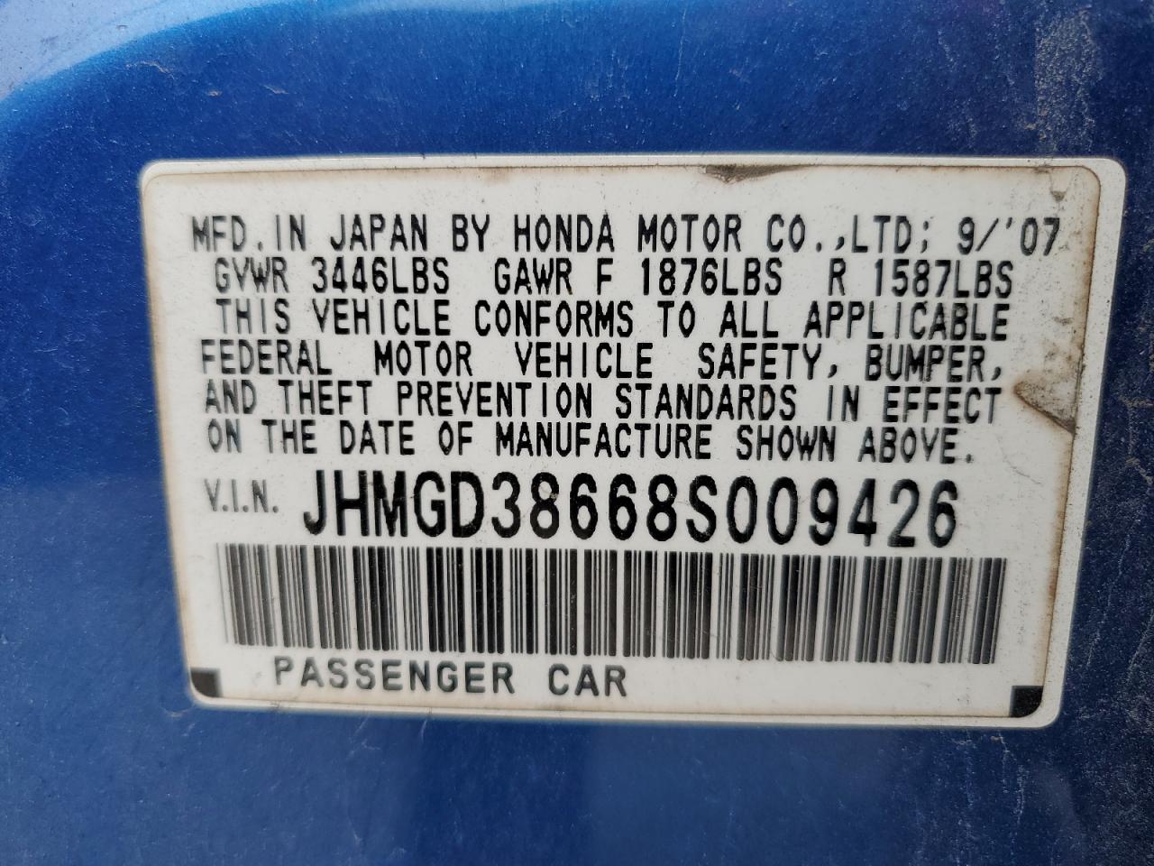 JHMGD38668S009426 2008 Honda Fit Sport