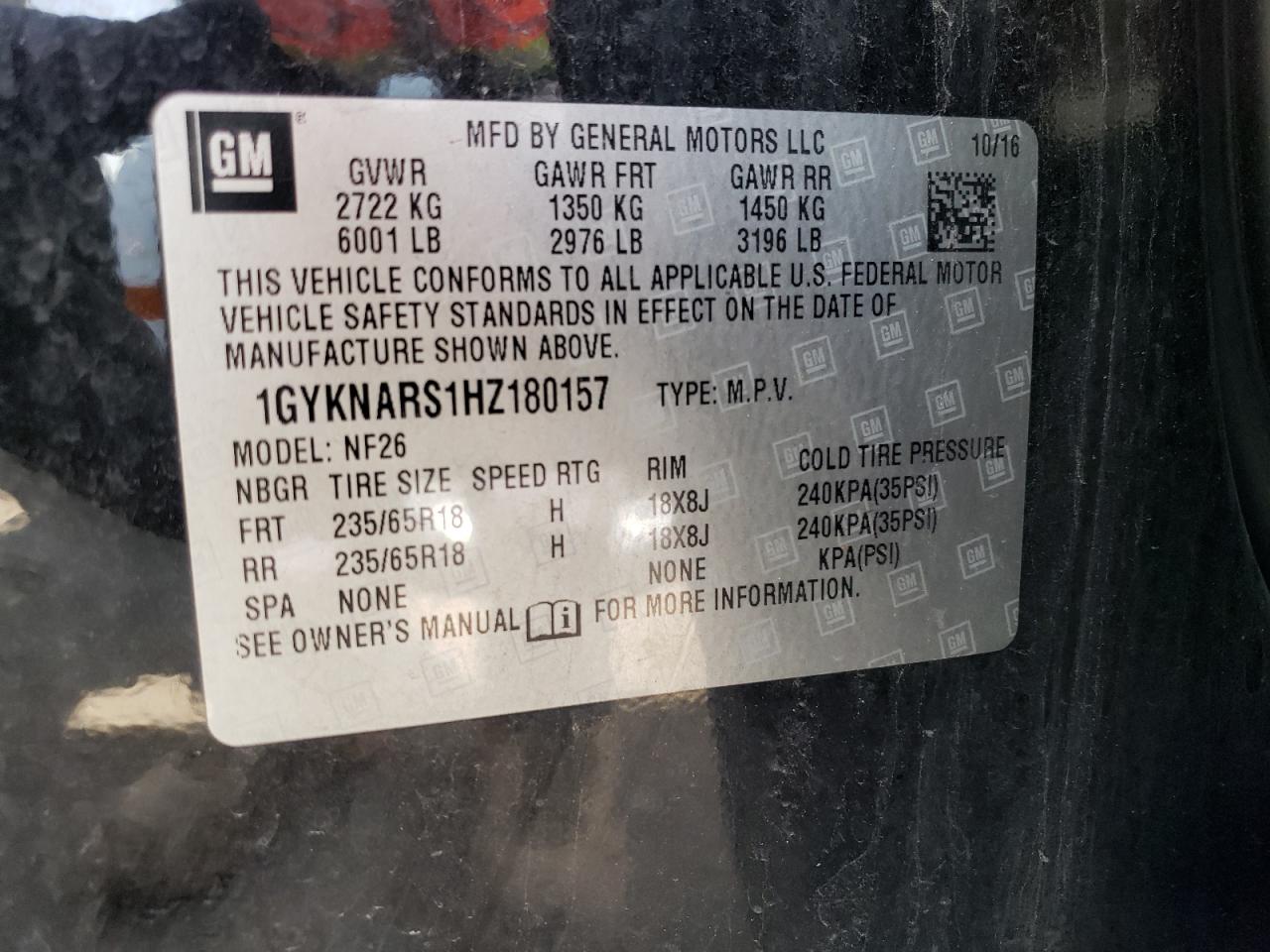 1GYKNARS1HZ180157 2017 Cadillac Xt5