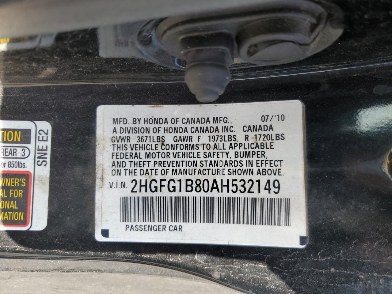 2HGFG1B80AH532149 2010 Honda Civic Ex