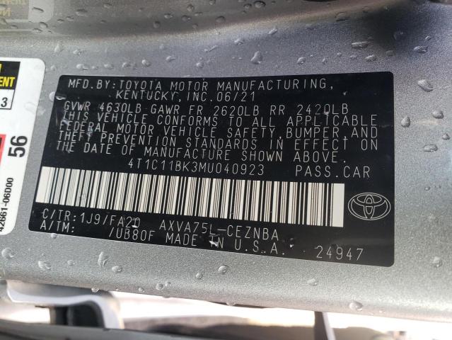 2021 Toyota Camry Le VIN: 4T1C11BK3MU040923 Lot: 50192234