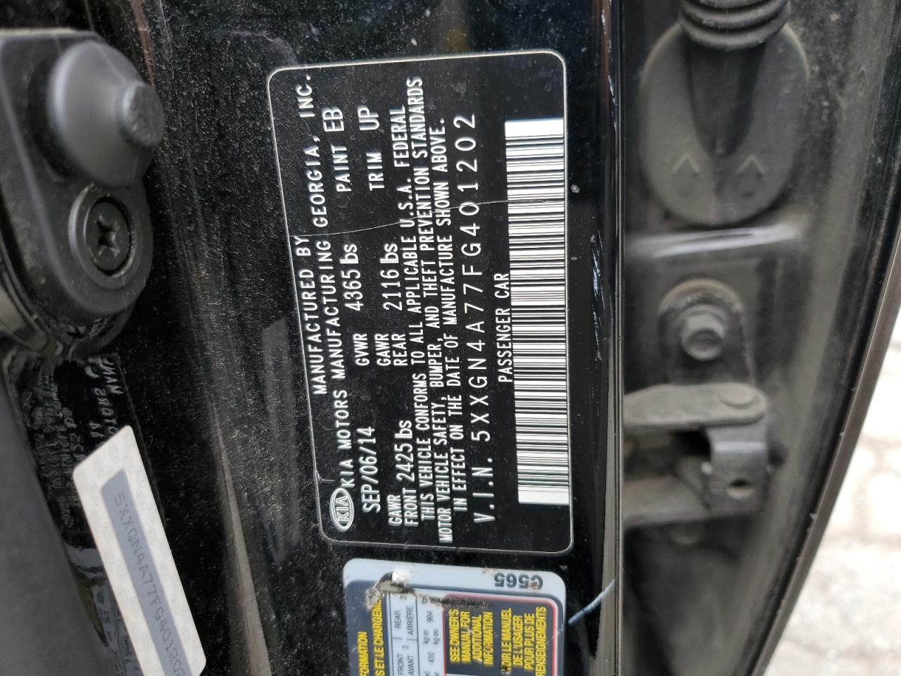 2015 Kia Optima Ex vin: 5XXGN4A77FG401202