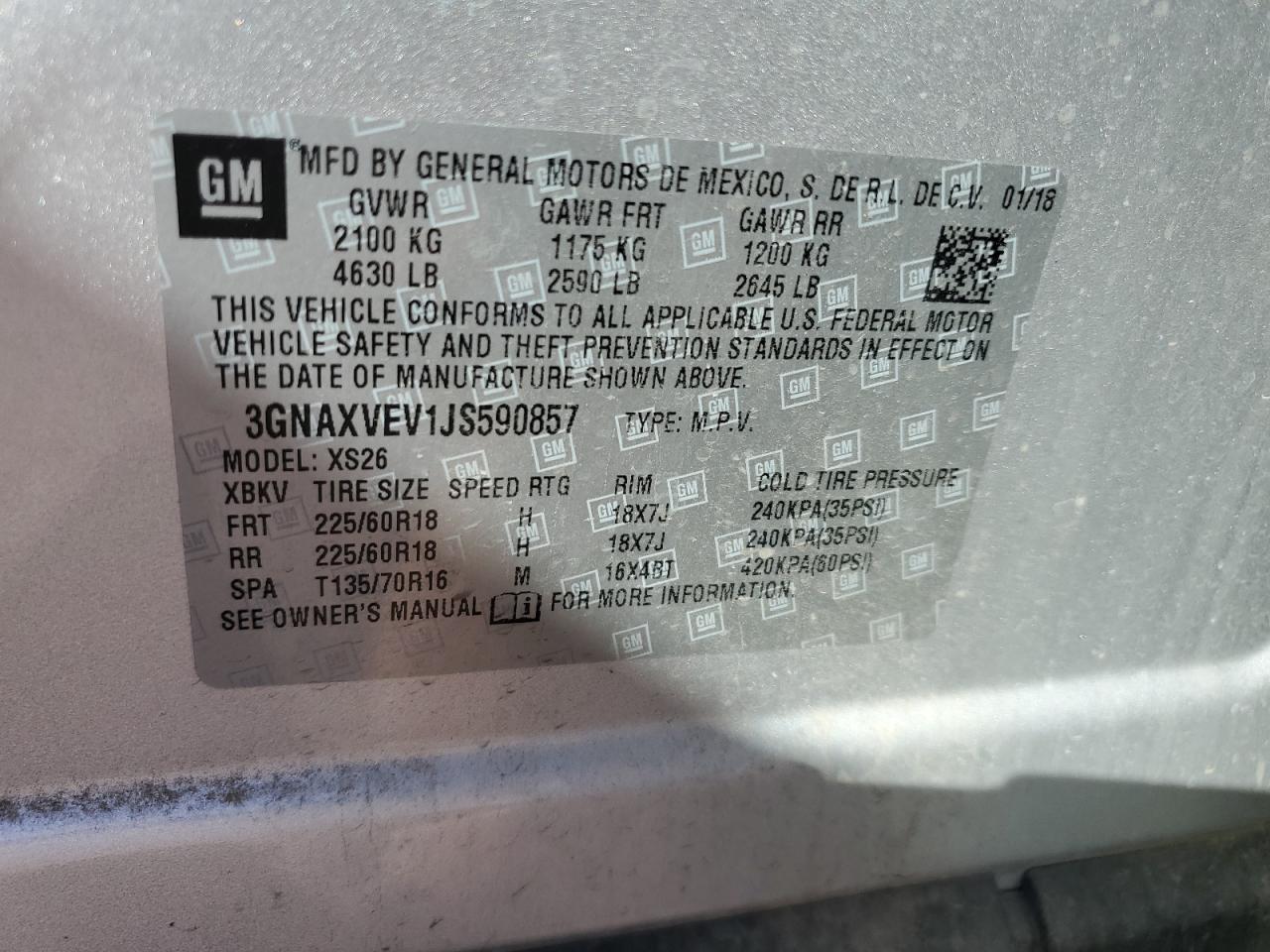 3GNAXVEV1JS590857 2018 Chevrolet Equinox Premier 3GNAXVEV1JS590857 2018 Chevrolet Equinox Premier