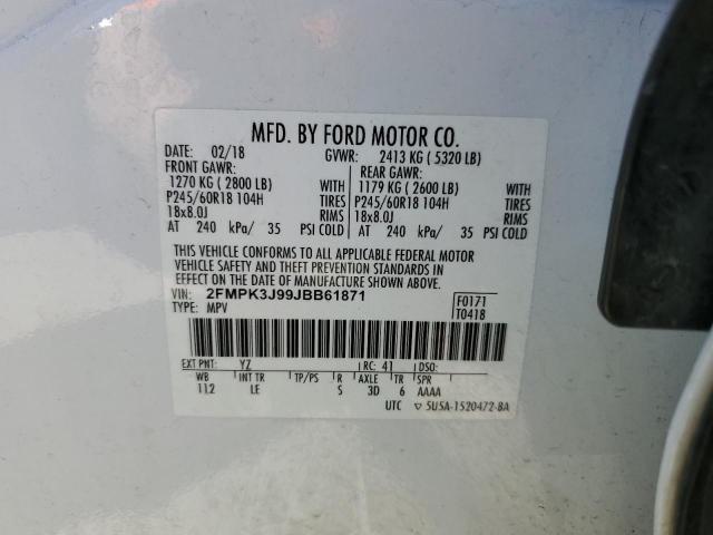 2018 Ford Edge Sel VIN: 2FMPK3J99JBB61871 Lot: 51918234