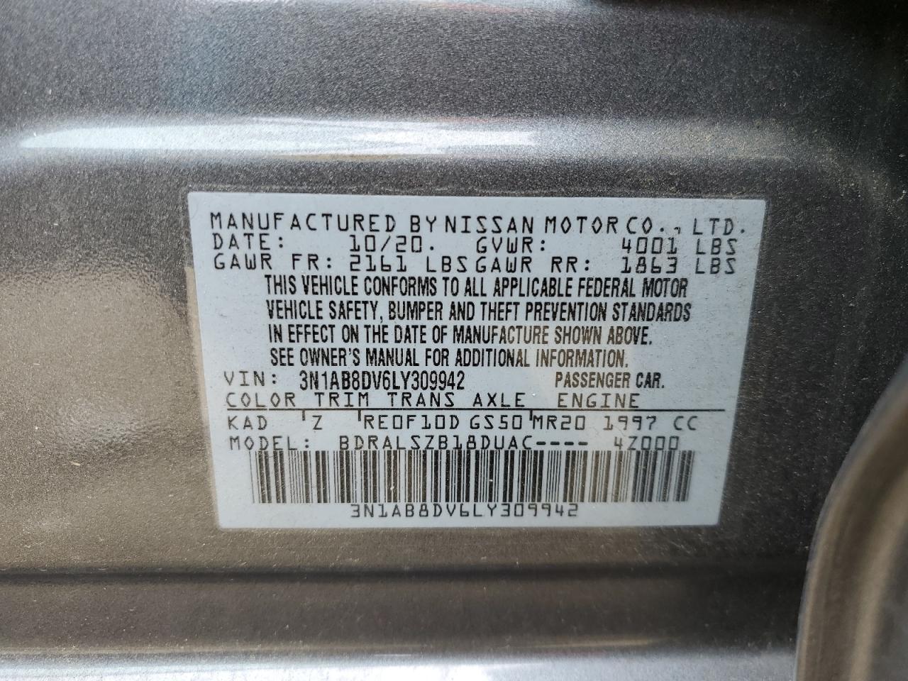3N1AB8DV6LY309942 2020 Nissan Sentra Sr