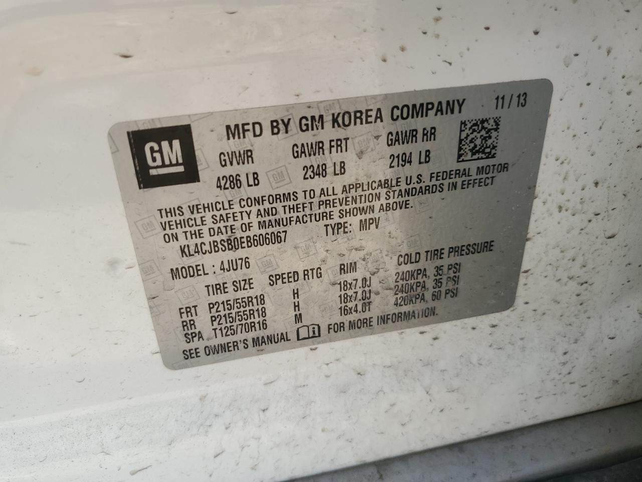 KL4CJBSB0EB606067 2014 Buick Encore Convenience