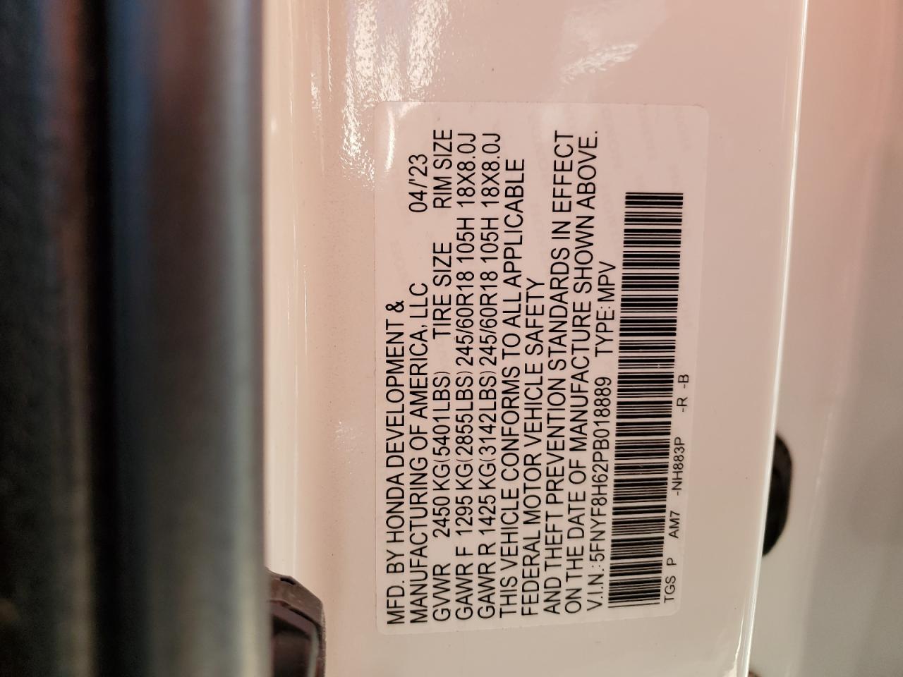 5FNYF8H62PB018889 HONDA PASSPORT 2023