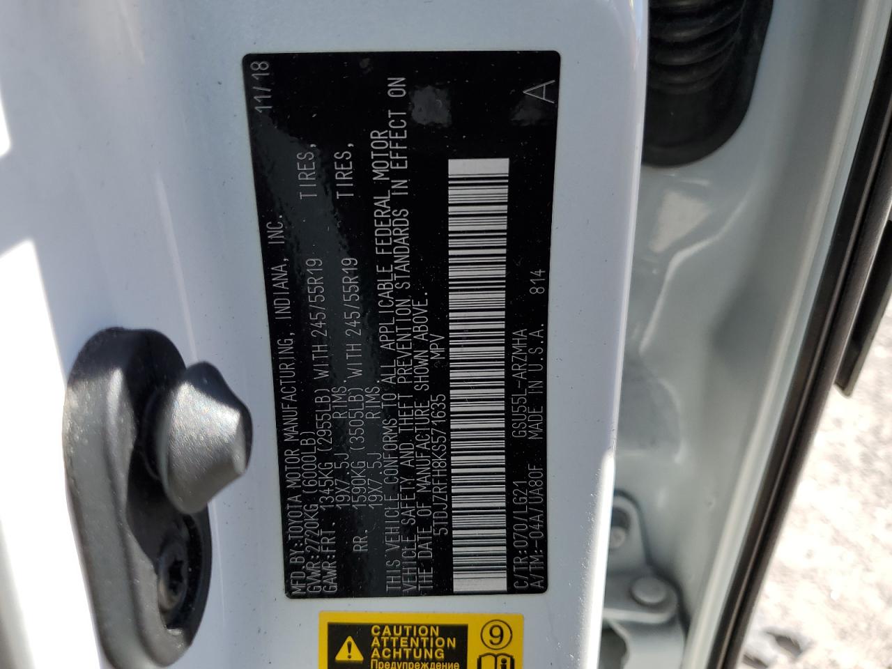 5TDJZRFH8KS571635 2019 Toyota Highlander Se