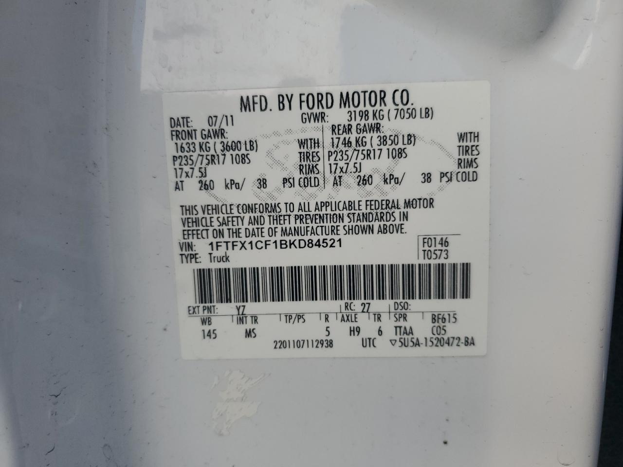 1FTFX1CF1BKD84521 2011 Ford F150 Super Cab