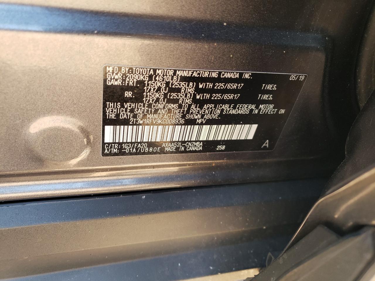 2T3W1RFV9KC008936 2019 Toyota Rav4 Xle