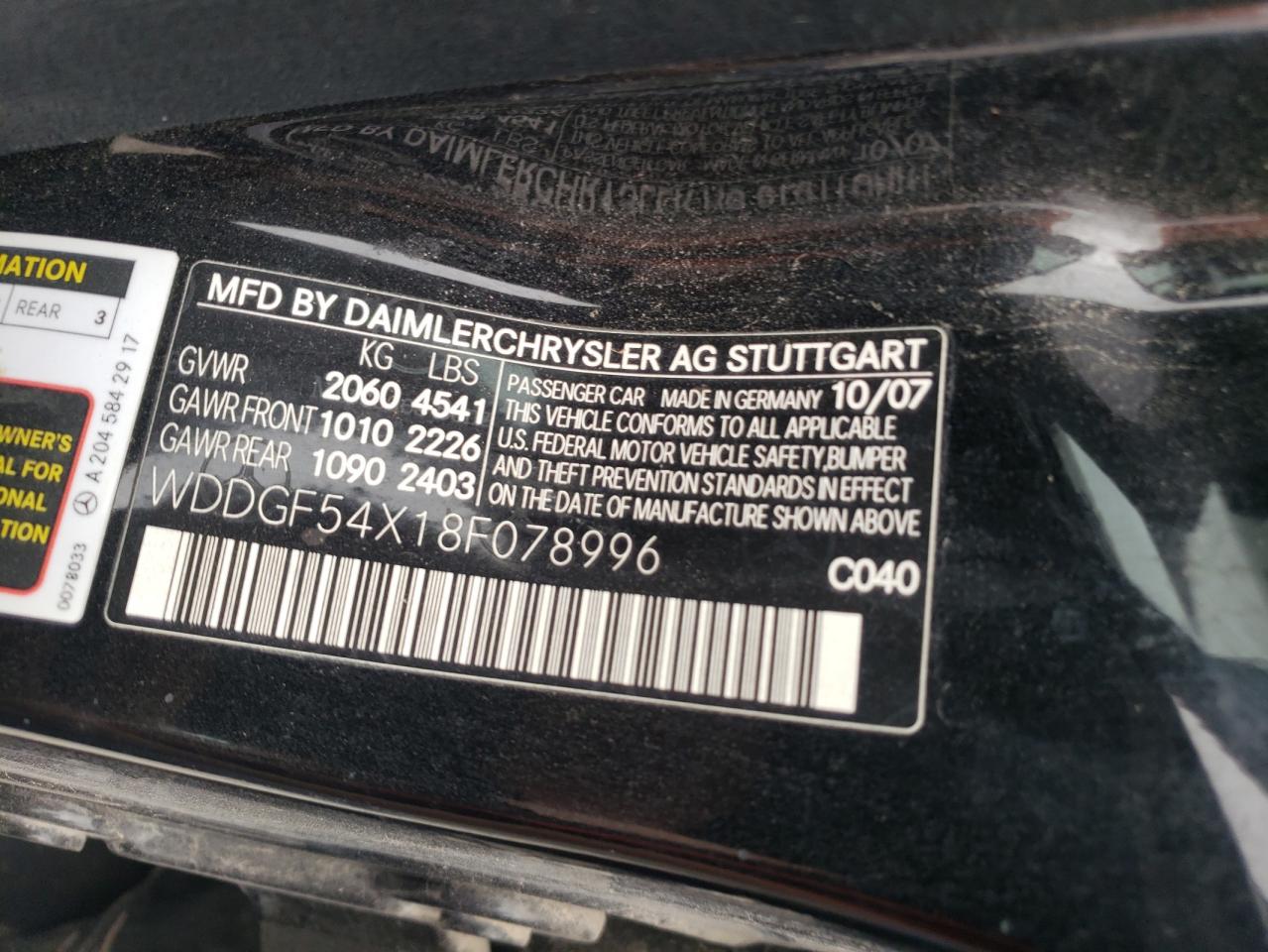 WDDGF54X18F078996 2008 Mercedes-Benz C 300