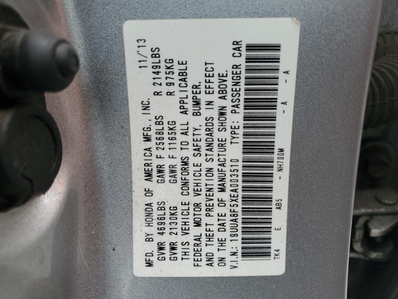 19UUA8F5XEA003510 2014 Acura Tl Tech